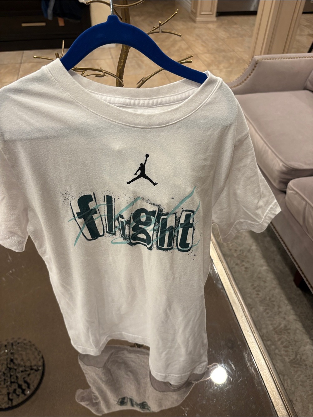 Jordan White Tee with Teal 'Flight' Graphic